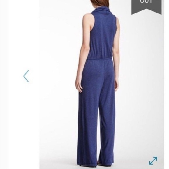 Max Studio Sleeveless Navy Blue Cowl Neck Jumpsuit Pockets L - Picture 4 of 7